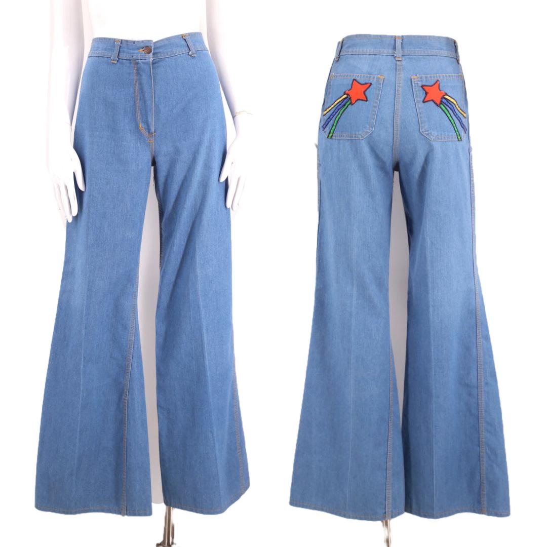 70s sz 27 Appliqué bell bottoms jeans / vintage 1970s