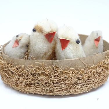 Antique Small 1940's Easter Basket Candy Container with Chicken and Chicks 