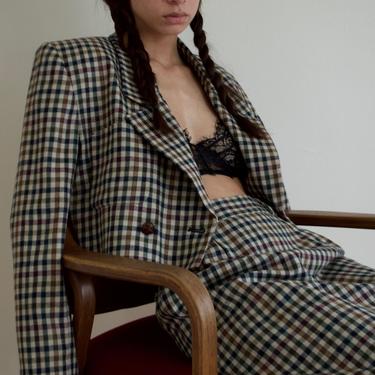 wool plaid cropped blazer and skirt set / skirtsuit 