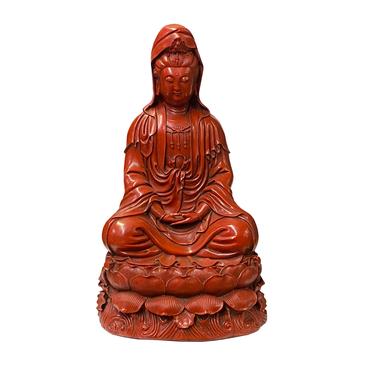 Chinese Red Lacquer Resin Kwan Yin Bodhisattva Avalokitesvara Statue ws1923E 