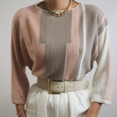 Vintage 1980’s Christian Dior Color Block Sweater - Pink/Grey/White Cozy Dior Sweater 