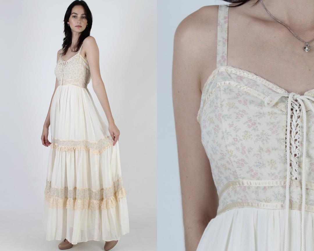 Vintage 70s Gunne Sax Long Tiered Boho Wedding Dress White | American ...