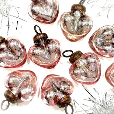 VINTAGE: 5pcs - Small Mercury Glass Heart Ornaments - Silver Heart Pendants - Kugel Style Christmas Ornaments - SKU OS-176-00033805 