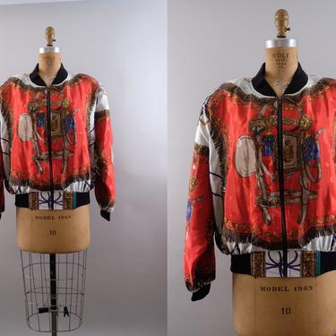 80s Equestrian Bomber Jacket Silkworm Oversized Fit 