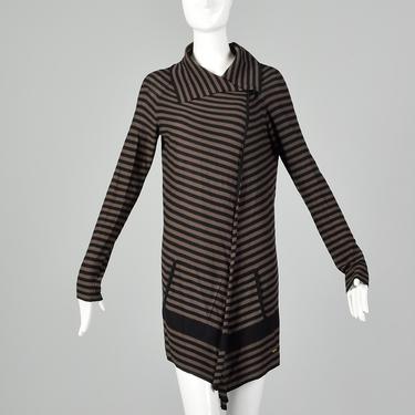 XS Sonia Rykiel 1990s Black Brown Sweater Asymmetrical Cardigan  90s 