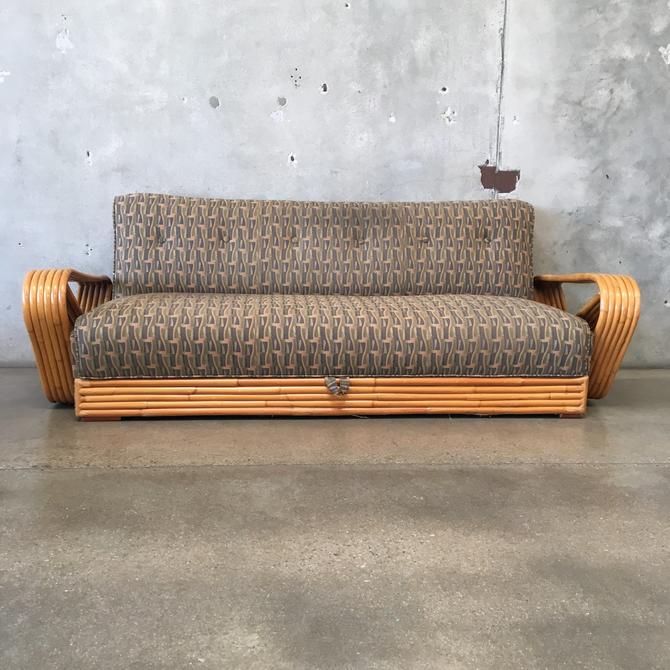 Vintage Mid Century Paul Frankl Style Rattan Pull Out Sofa Urban Americana Long Beach CA