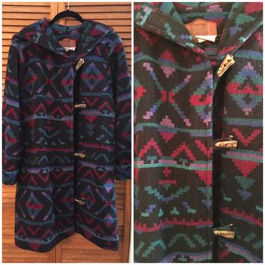 Vintage Woolrich Southwest Blanket Coat Navy Blue Purple Hood Wool Duffle Coat 