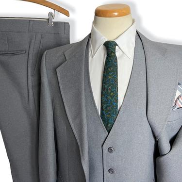 Vintage 1970s JC PENNEY 3pc Suit ~ 40 Long ~ Reversible vest / waistcoat ~ pants / jacket / sport coat ~ 70s 