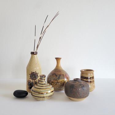 Assorted Vintage Brown Ceramic Bud Vases, Eclectic Mid-Century Pottery 