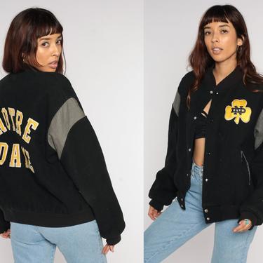 80s Notre Dame University Varsity Jacket Bomber Letterman Jacket Chalk Line 1980s Baseball Jacket University Black Snap Up Medium Large M L 