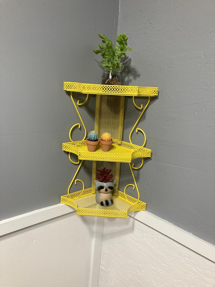 Vintage metal mesh Corner Shelf 1950s Perfume chachki shelf 3