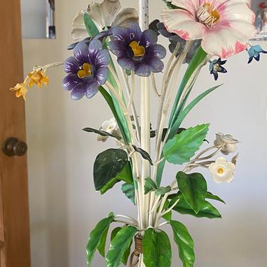 Vintage Italian Tole Flowers Tall Lamp Shabby Chic 