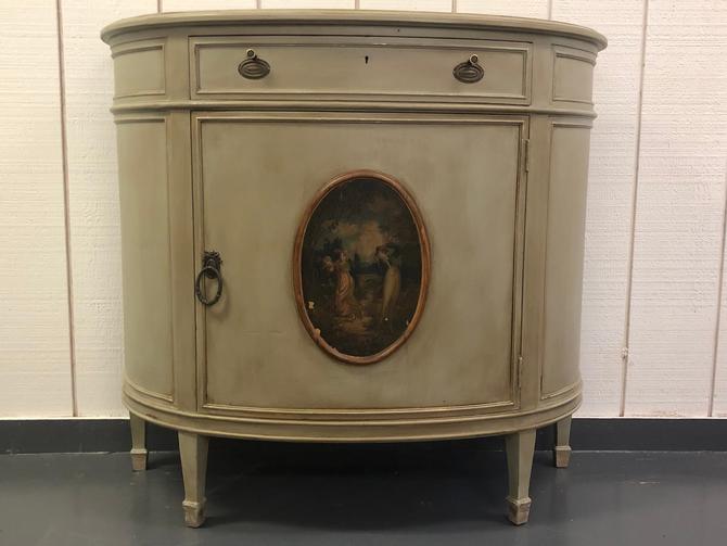 Antique French Demilune Table Cabinet Original Center Artwork