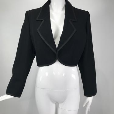 Yves Saint Laurent Black Gabardine Cropped Jacket 1970s