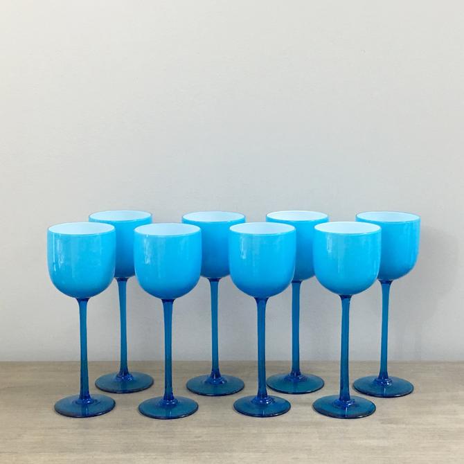 おすすめ Blue Moretti Carlo Wine Murano Italian Century Mid Glasses 工芸品