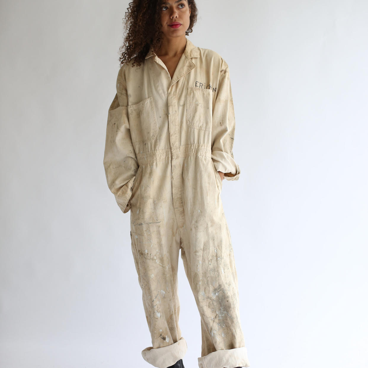 Vintage Ecru Cream Cotton Painter Coverall | 42 Jump Suit | Rawson  display picture 1