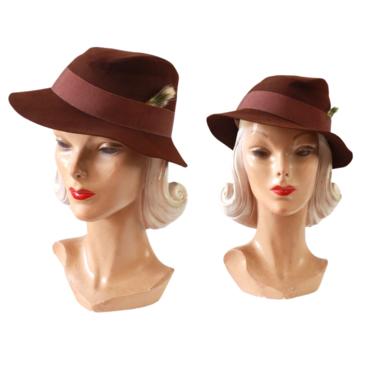 1940s Brown Fedora - 1940s Womens Fedora - Womens Brown Fedora - Vintage Brown Fedora - Vintage Fedora - 1940s Brown Hat - 1940s Womens Hat 