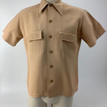 1930's Ribbed Rayon Shirt - MANHATTAN Sports Wear - Flap Patch Pockets - 3-3/4 Inch Long Labels - Men's Tailored Medium 
