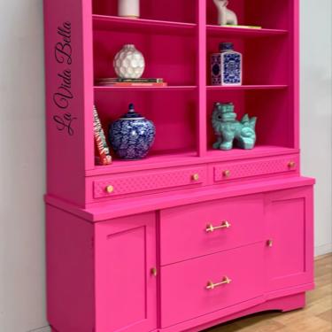 Glamorous Mid Century Modern Hutch, Pink. MCM, Cabinet, Shelf, Sideboard, Mod Century, Vintage, Hand Painted. 