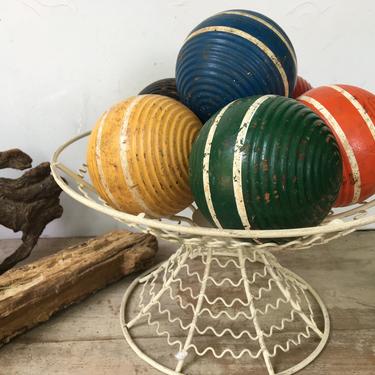 Vintage Wood Croquet Balls, Set Of 6, Primary Color Wooden Game Balls, Basket Filler 