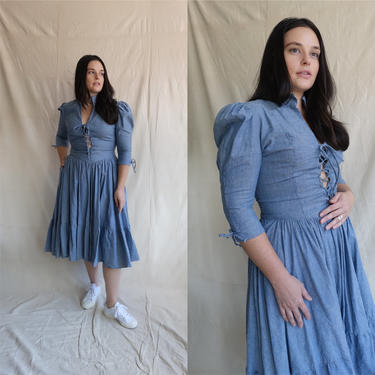 Vintage 80s Chambray Western Dress/1980s Lace Up | Bottle of Bread -  Baltimore, MD | ATTIC