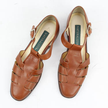 Vintage 90 s Brown Leather T Strap Sandals 90 s Naturalizer