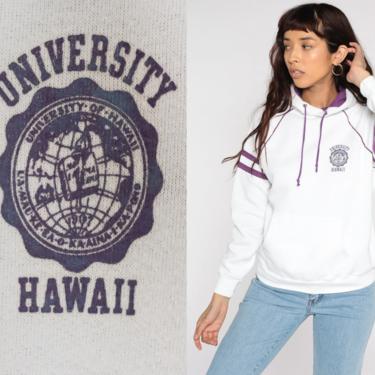 University of Hawaii Hoodie Sweatshirt Purple Striped 80s Sweatshirt White College Sweatshirt Hood Sweatshirt Hooded 1980s Vintage Medium 