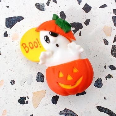 Vintage 1990s Hallmark Halloween Pin - Spooky Ghost &amp; Jack-o-lantern Pumpkin Brooch 