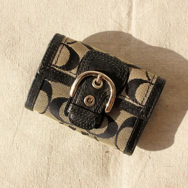 Vintage Coach Black Leather Jacquard Signature Monogram Snap | The