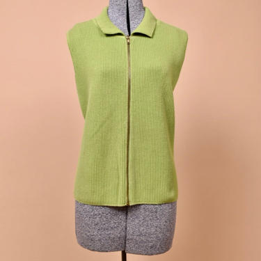Lime Green Cotton Zip-Up Sweater Tank By BKG &amp; Company, M/L