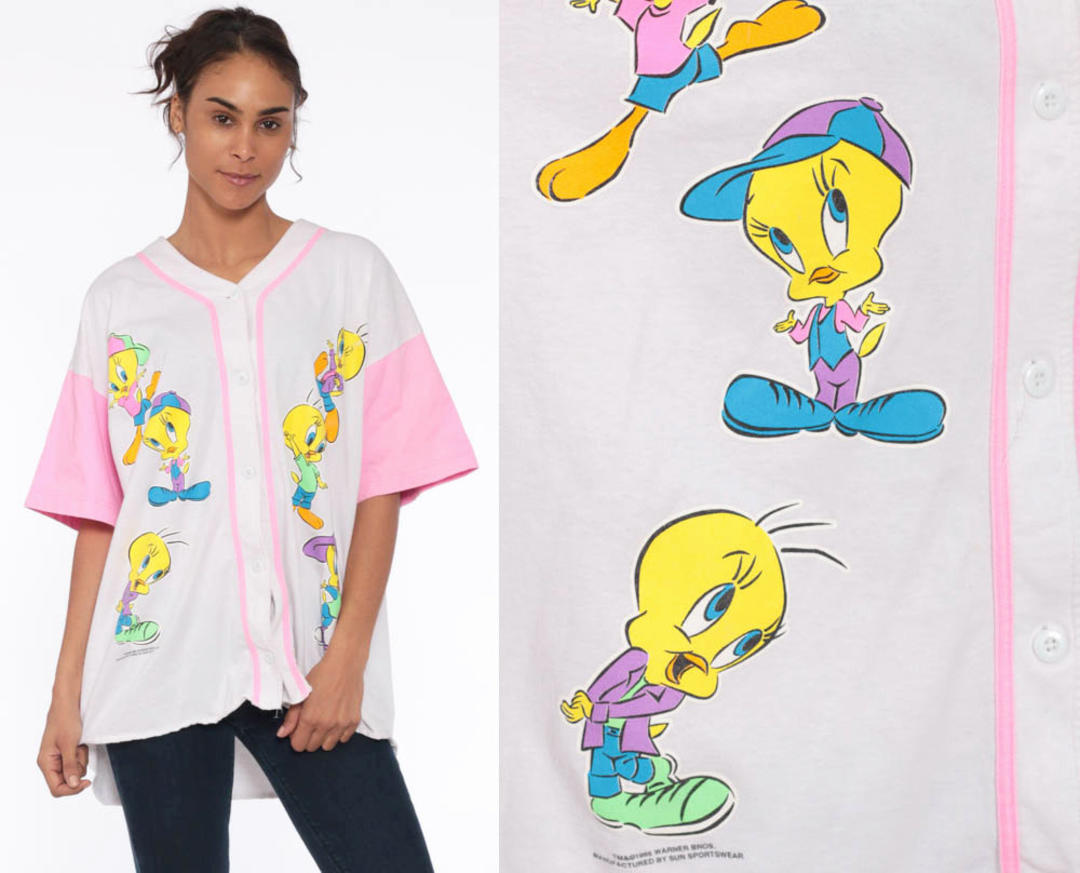 Trippy Bugs Bunny Pink Button Up Baseball Jersey