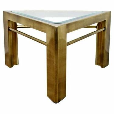 Mid Century Modern Mastercraft Brass & Glass Triangle Side End Table 1960s 