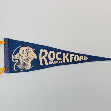 Vintage Rockford Michigan Rockford Rams Souvenir Pennant 
