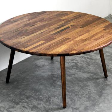 Large 34" Round Walnut Coffee Table - Classic Mid Century Modern Eames Style Design Boho Wood Furniture 