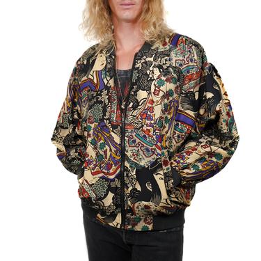 Geisha Garden Scene Silk Bomber
