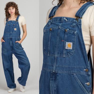 Vintage Carhartt Denim Unisex Overalls - Large, 36x30 | 90s 00s Blue Jean Bib Overall Pants Baggy Long Inseam Unisex Dungarees 