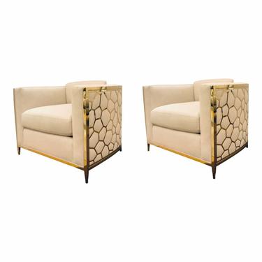 Caracole Modern Ivory and Gold Ice Breaker Club Chairs - a Pair