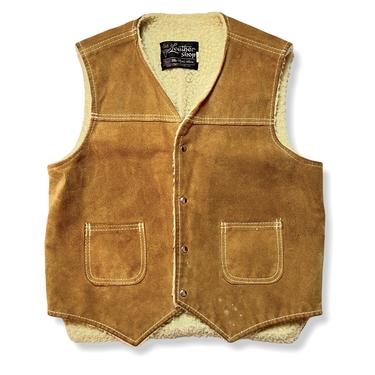 Vintage 1970s SEARS Leather Shop Suede & Shearling Vest ~ size M ~ Western / Biker / Motorcycle ~ Roughout 
