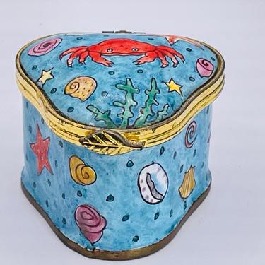 Vintage Empress Arts Enamel Crab and Sea Shell Trinket Box 2&quot; 