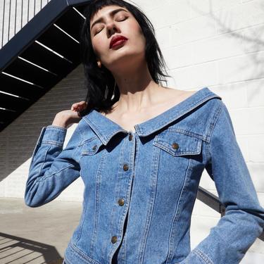 DKNY 90s Denim Off The Shoulder Jacket