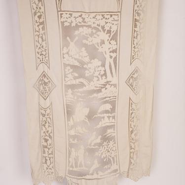 1900S Beige Linen Hand Made Lace Panel From Brussells 