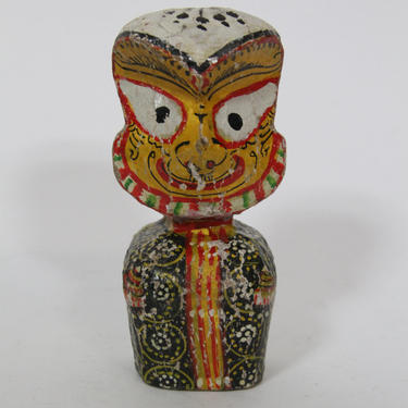 Vintage Paper Mache Figurine Figure Asia India Mask, Signed Folk Art 