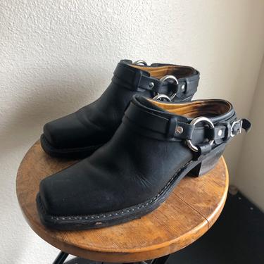 Vintage Frye Harness Mule Boots | Black Frye Mule Boots 8.5 