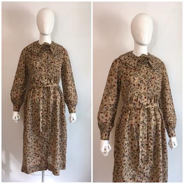 Vintage 1970s Albert Nipon Floral Dress 70s Autumn Fall Flower Dress 