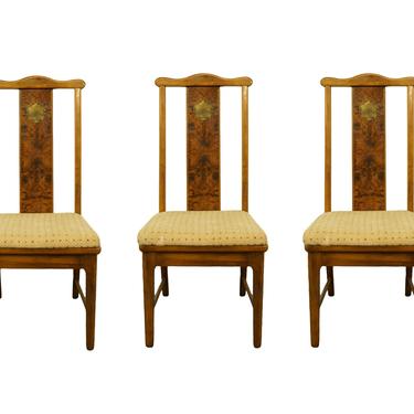 Set of 3 BERNHARDT FURNITURE Asian Chinoiserie Style Burled Wood Dining Side Chairs 255-501 