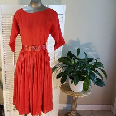 50s/60s Red Chiffon Party/Cocktail Dress DEADSTOCK Sz M 