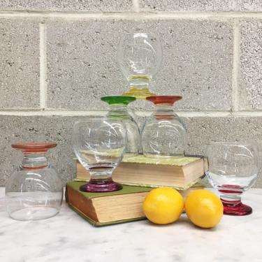 Vintage Whiskey Glass Set Retro 1990s Contemporary + Set of 6 + Assorted Colors + Cocktail Glasses + On the Rocks + Home and Bar Decor 