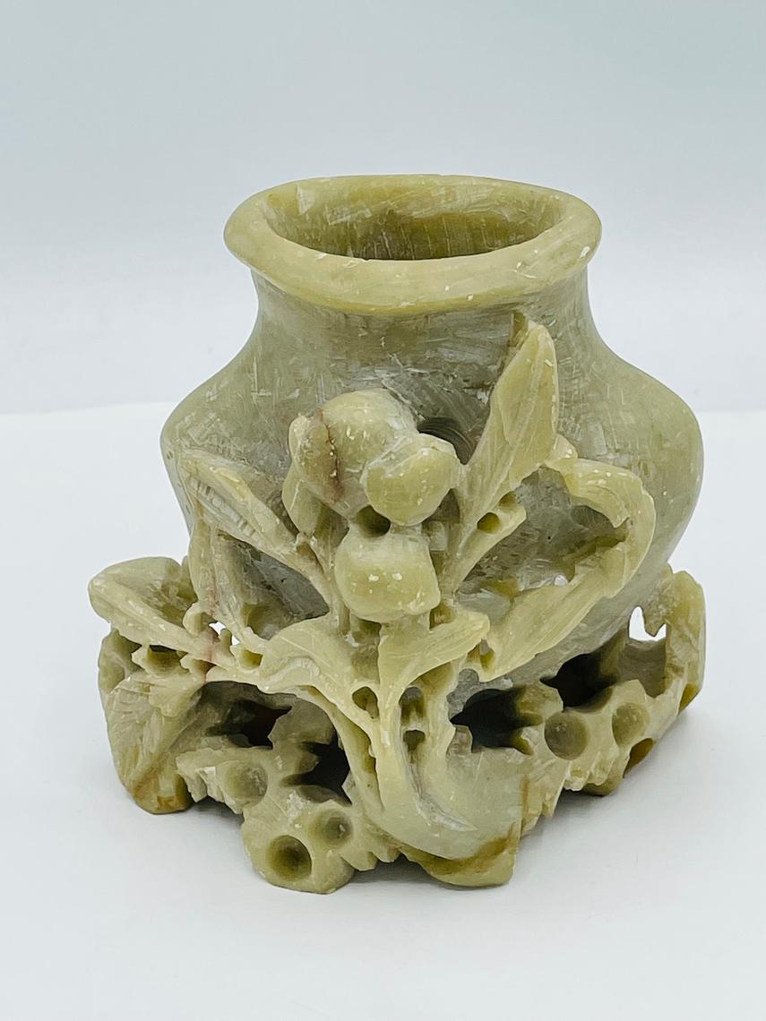 Lovely high quality Large Vintage Asian Soapstone Floral Vase