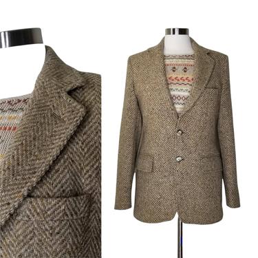Vintage Brown Tweed Jacket, Medium / Menswear Herringbone Tweed Blazer / Donegal Tweed Sport Coat / 1970s Hand Woven Irish Wool Jacket 