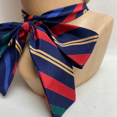 Vintage 100% silk women’s neck tie/ pussycat bow accessory~ long thin versatile scarves~ stripes~ 40s inspired~ 1970’s 